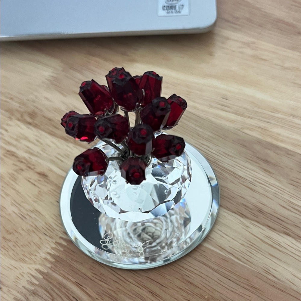 Swarovski Crystal Vase with Red Roses